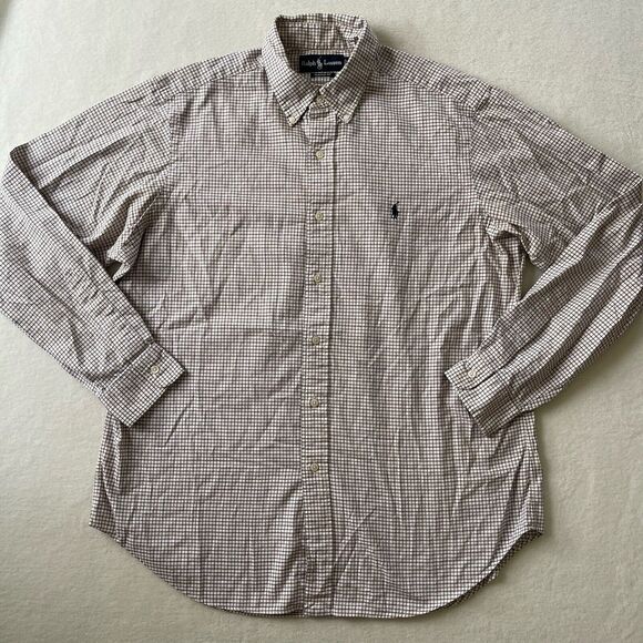 Ralph Lauren L‎ Men’s Classic Fit Cream/Brown Striped Long Sleeve Button Shirt - Picture 11 of 11